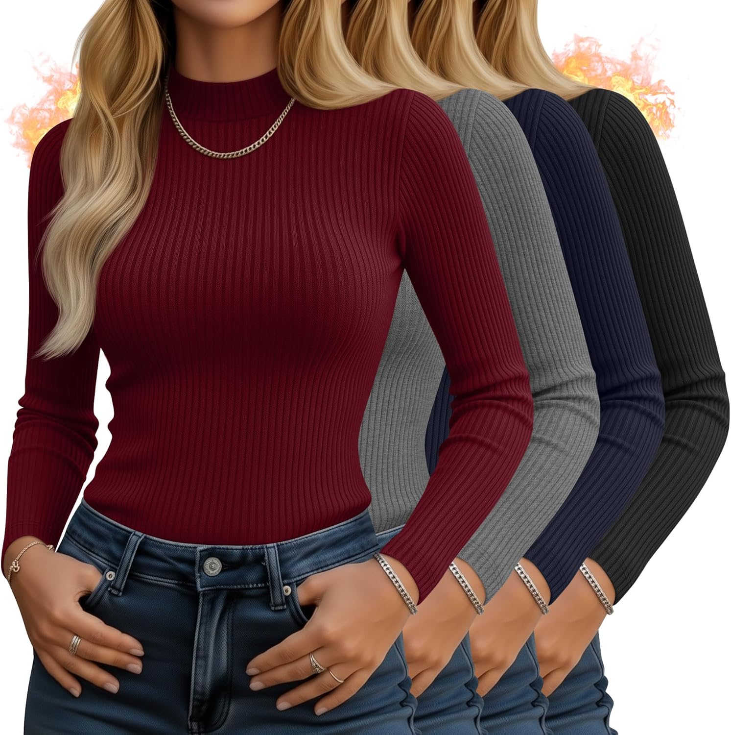 4 Pack Women's Mock Neck Long Sleeve Tops for Stylish Comfort