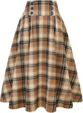 Plaid Skirt High Waist Aline Pleated Midi Skirt (Style RBV1)