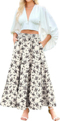 Maxi Skirt for Women Boho High Waist Pleated A-Line - Flowing Ruffle