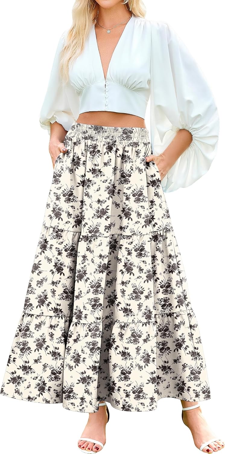 Arolina Maxi Skirt for Women: Boho High Waist Pleated Style