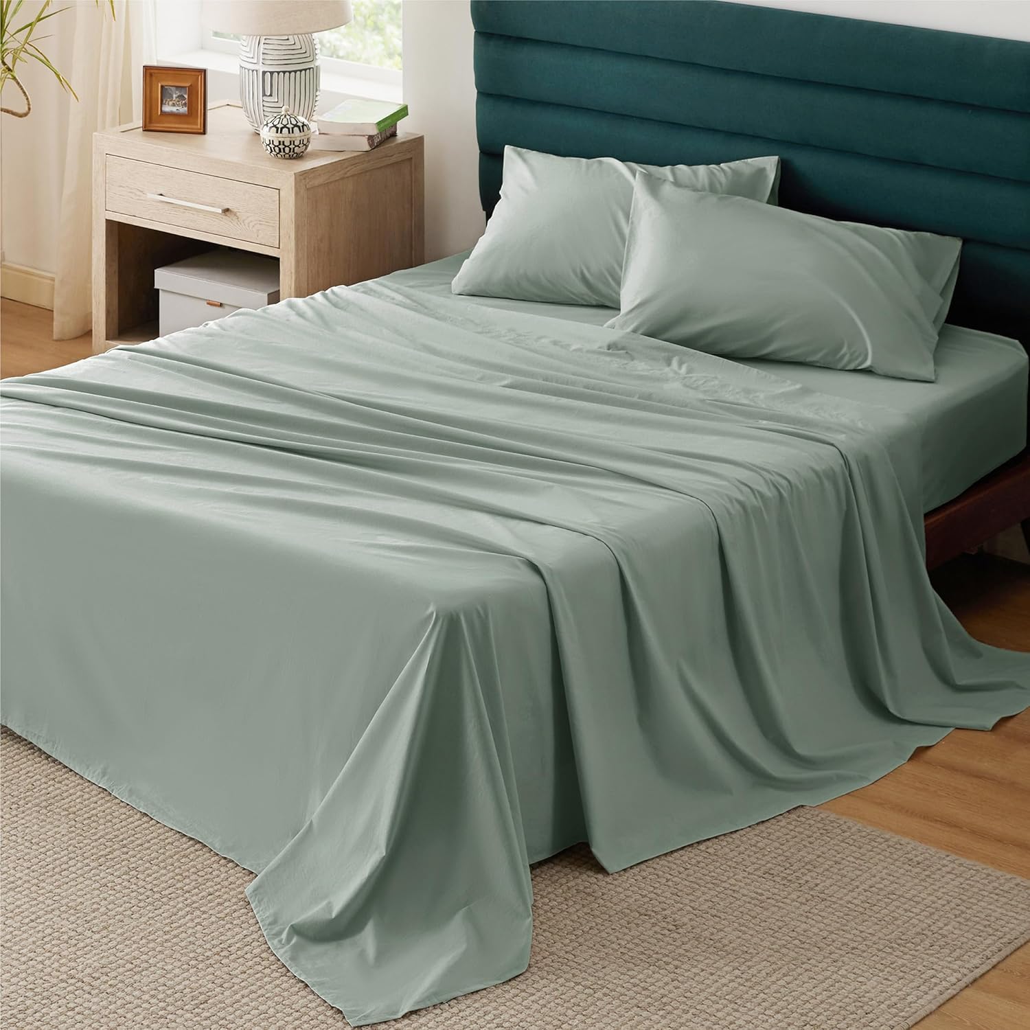 100% Cotton Percale Queen Sheet Set with Deep Pocket Comfort