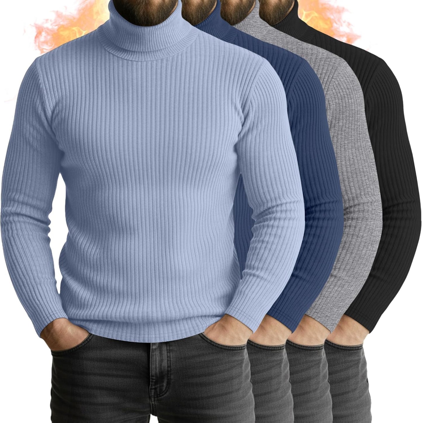 4 Pack Men's Turtleneck Long Sleeve Shirts for Casual Style