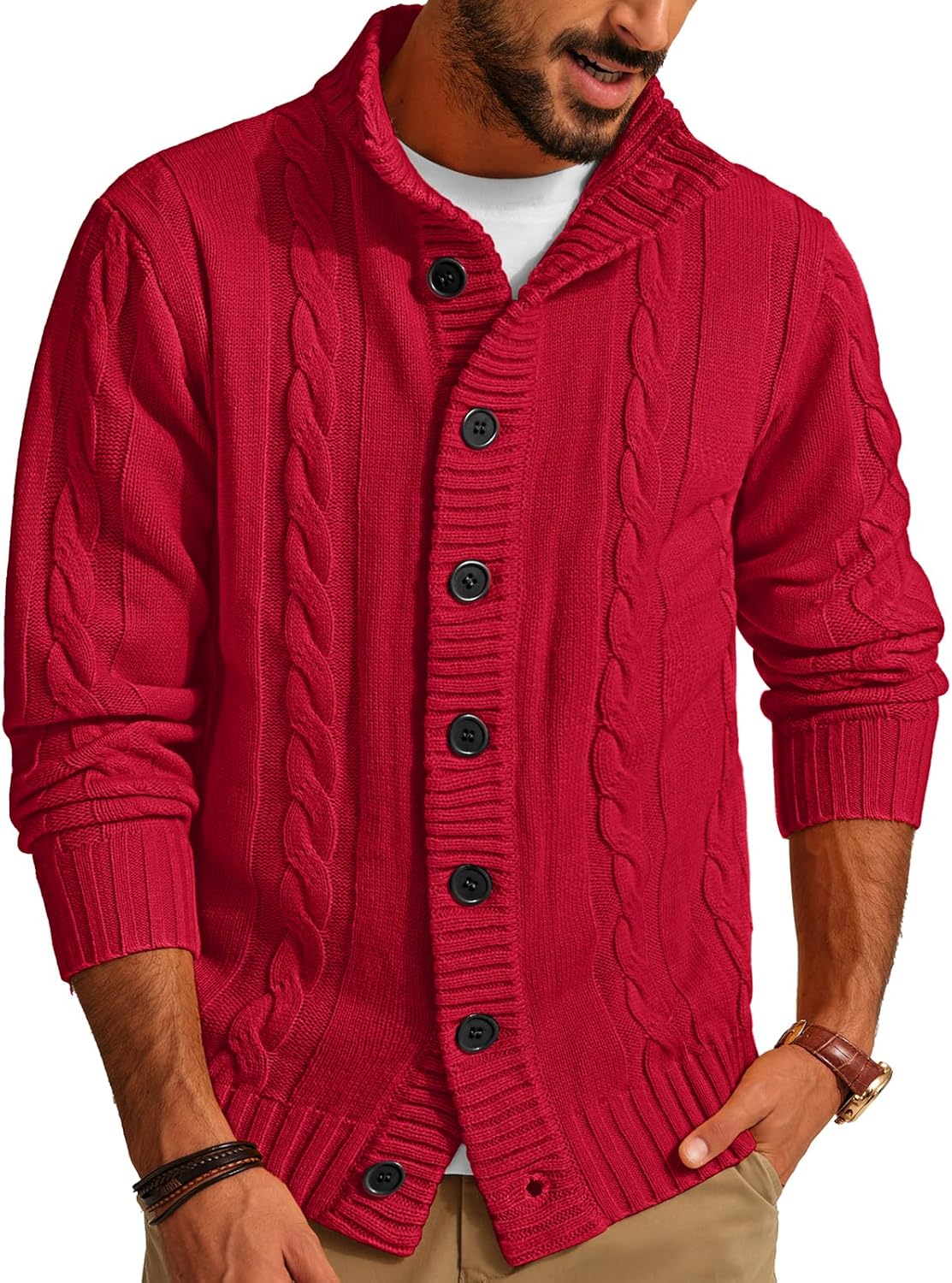 Stylish Cardigan Sweater for Men with Stand Collar Design