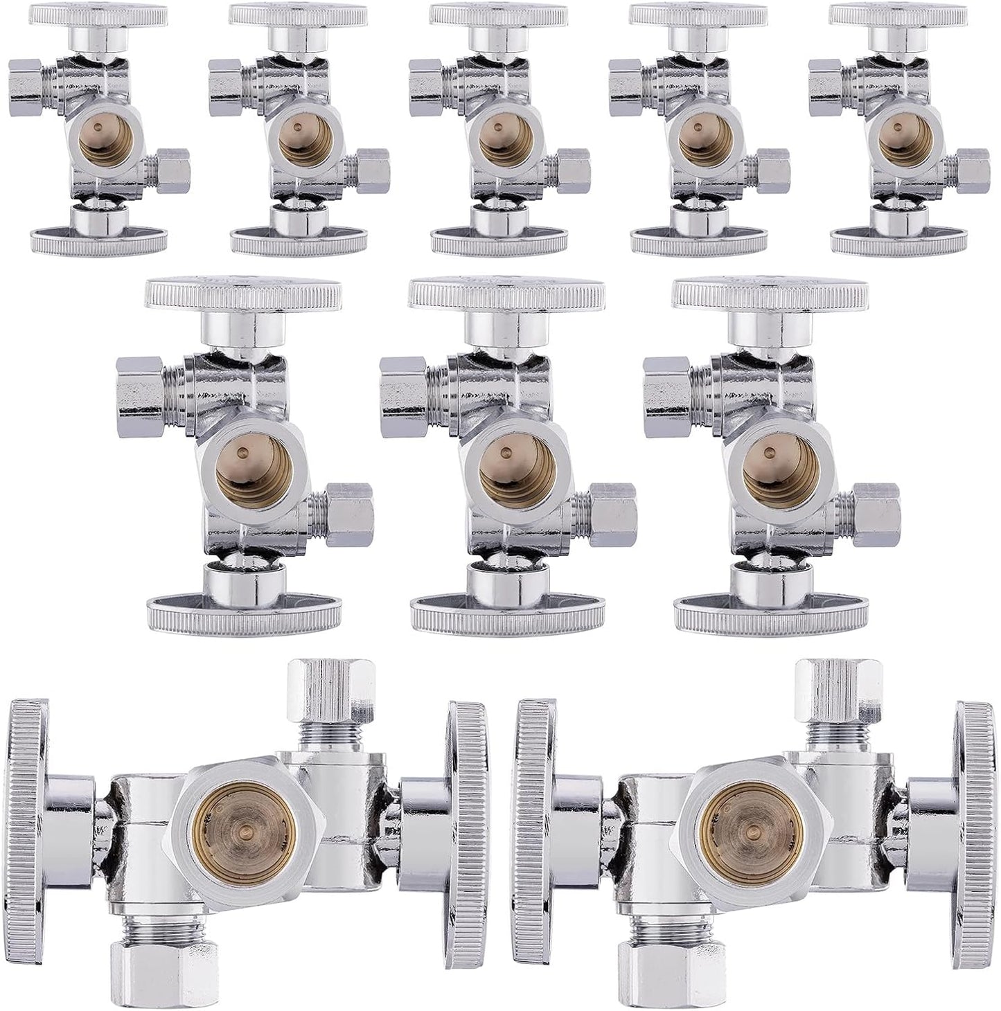 Pack of 10 1/4-Turn Dual Compression Outlet Angle Stop Valves