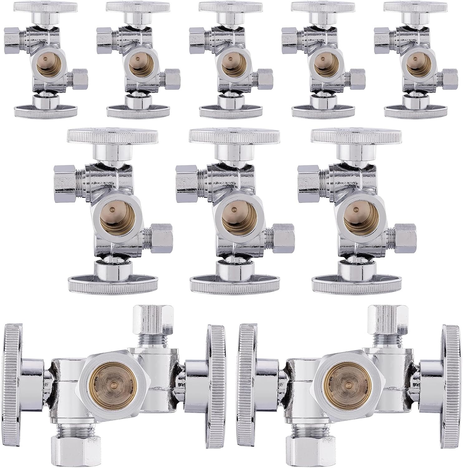 Pack of 10 1/4-Turn Dual Compression Outlet Angle Stop Valves