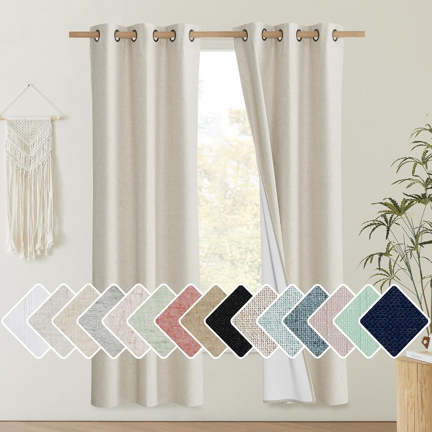 NICETOWN Natural Blackout Linen Curtain Panels for Bedrooms