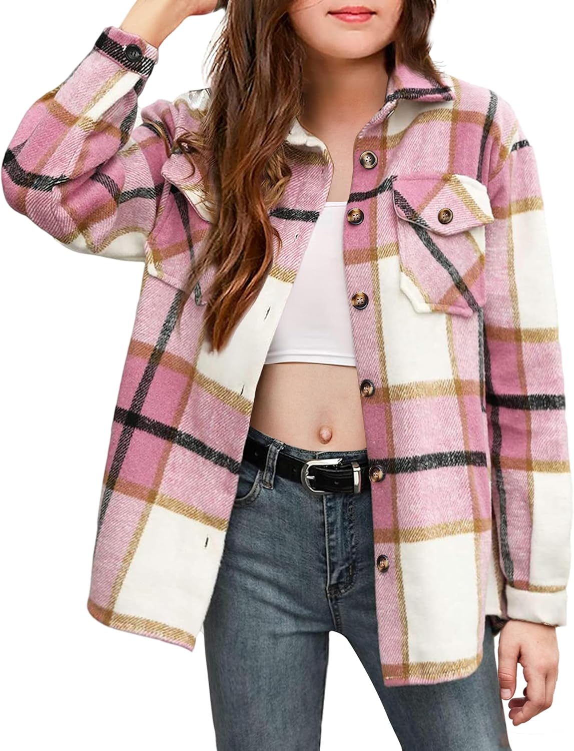 Arshiner Girls Flannel Plaid Jackets for Stylish Outfits
