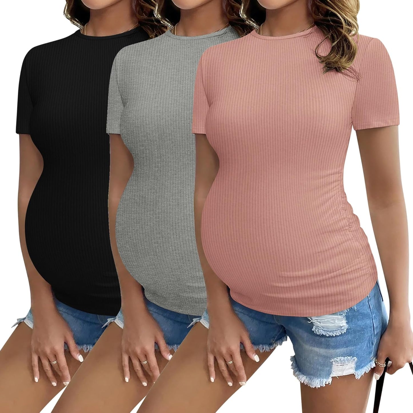 Ekouaer Maternity Shirts for Stylish Pregnant Women in 3 Packs
