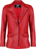 Leather Blazer Women 2-Button Lambskin Classic Blazer - Timeless Fit