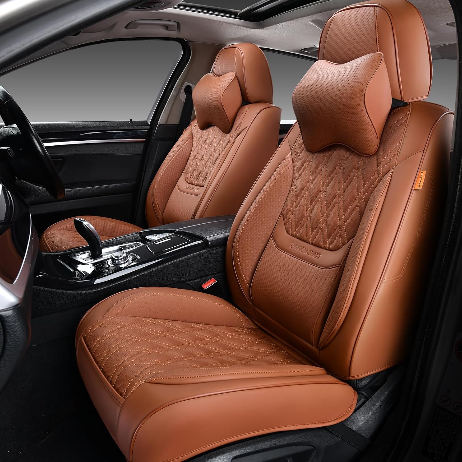 Breathable Leather Car Seat Covers for Front Pair, Brown