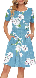 AUSELILY Women's Short Sleeve Pleated Swing Dress with Pockets - Soft