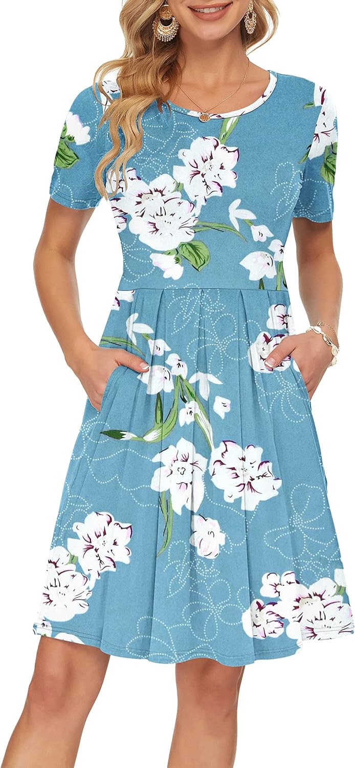 AUSELILY Women's Short Sleeve Summer Dress with Pockets