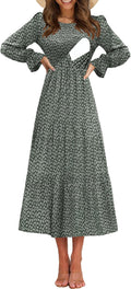 Women's Nursing Dress Smocked Bodice Tiered Midi with Pockets - Easy