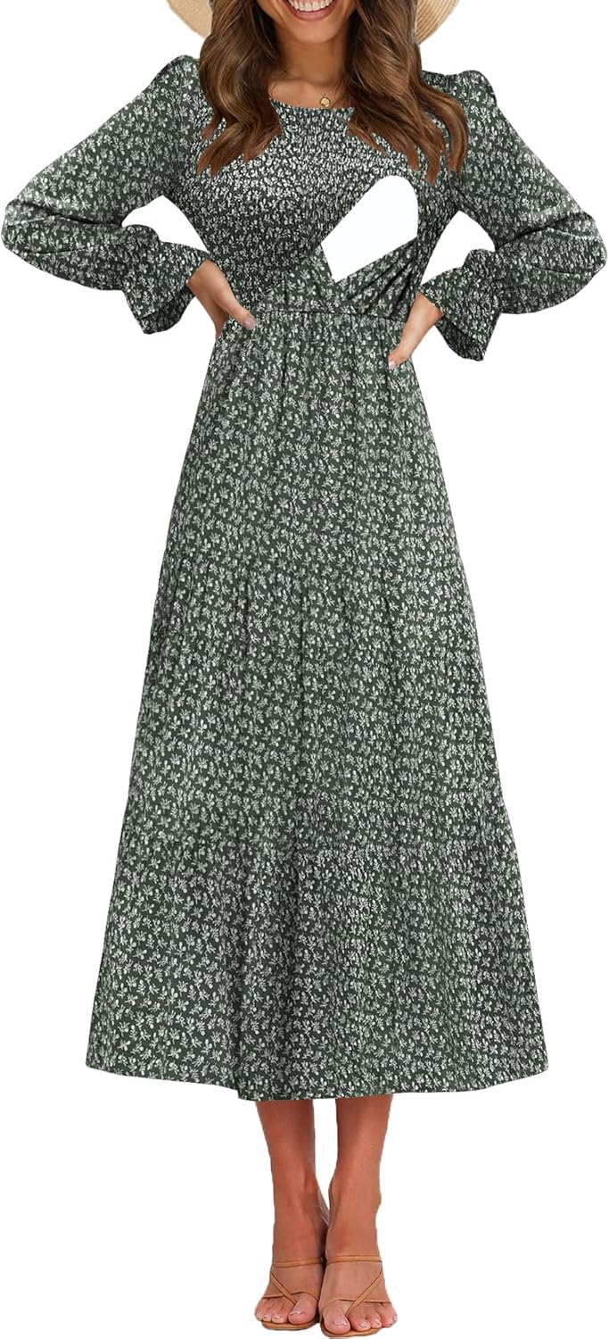 Women's Nursing Dress with Flounces Long Sleeve and Pockets