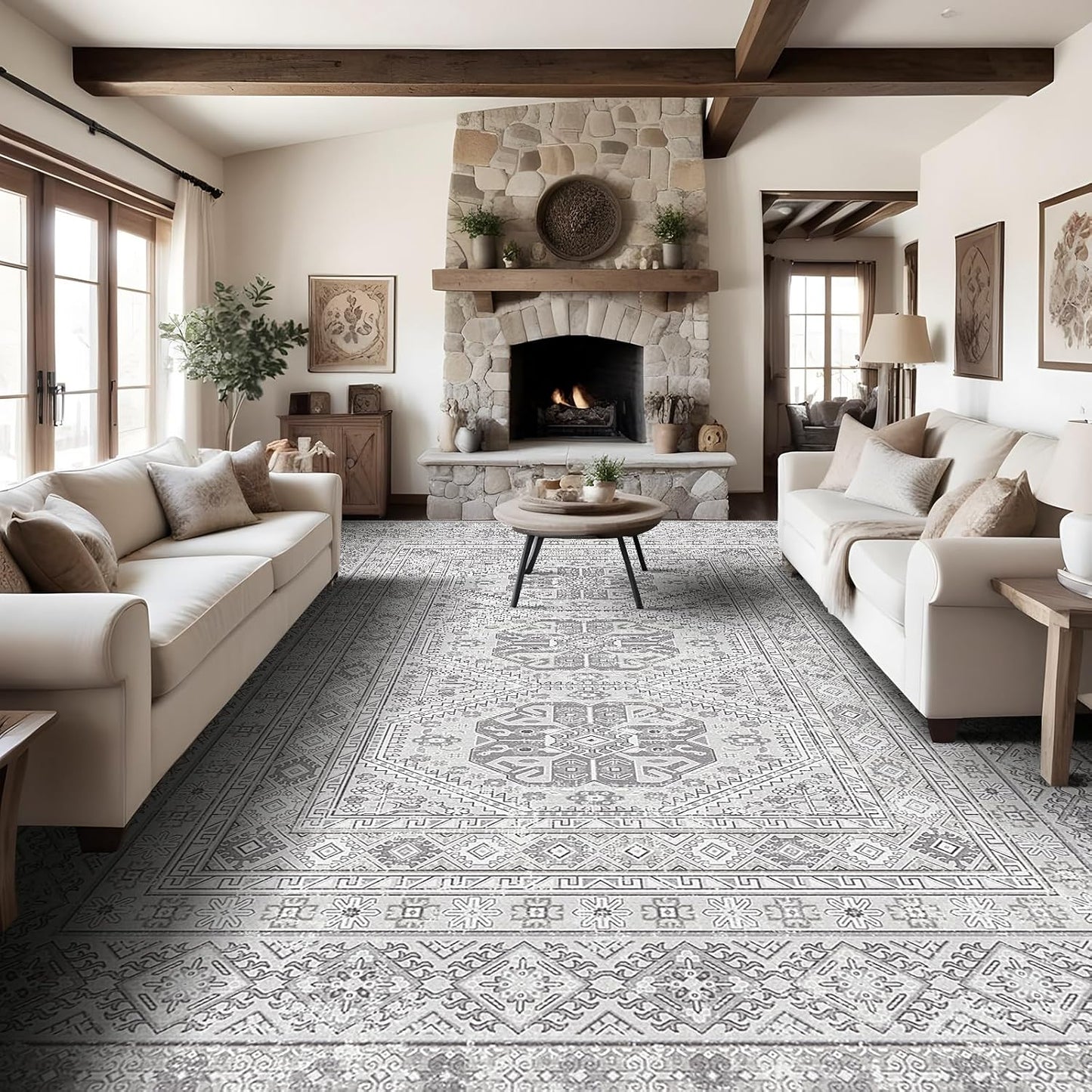 Large 10x14 Area Rugs for Living Room: Non-Slip Grey Carpet