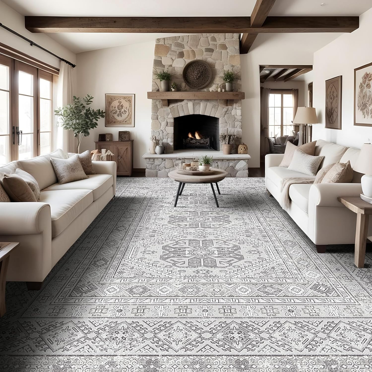 Large 10x14 Area Rugs for Living Room: Non-Slip Grey Carpet