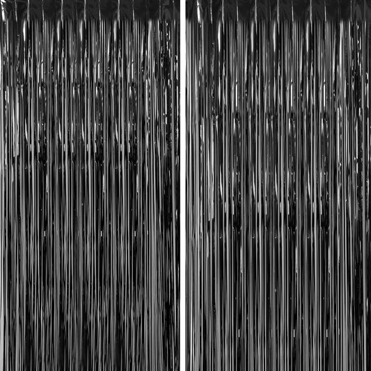 Shimmering Black Tinsel Curtains - Party Perfect!