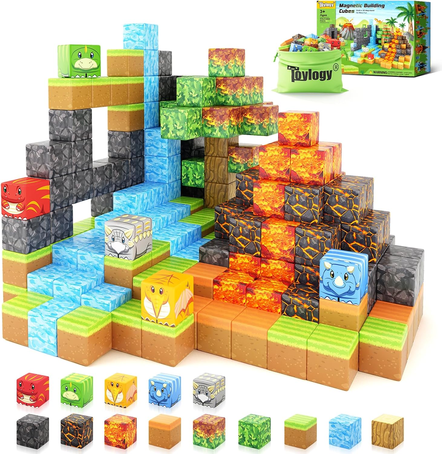 Magnetic Dinosaur Blocks: Volcano Edition - Fun Learning