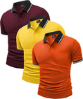 Men Polo Shirts 3 Pack Short Sleeve with Pocket - Sport Wicking