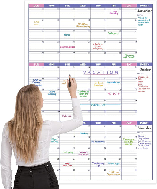 Undated 3-Month Wall Calendar - Erasable 27.7'' x 40'' Whiteboard