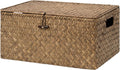 StorageWorks Wicker Baskets with Lid for Organizing - Large Seagrass