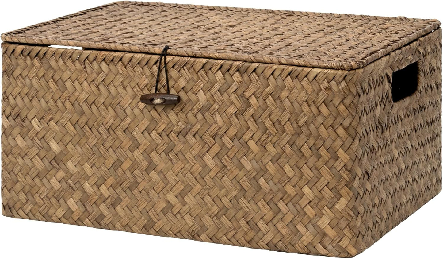 Large Seagrass Storage Baskets with Lid for Organizing Needs