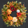 Fall Wreaths for Front Door 24 in - Peonies Sunflowers & Pumpkins
