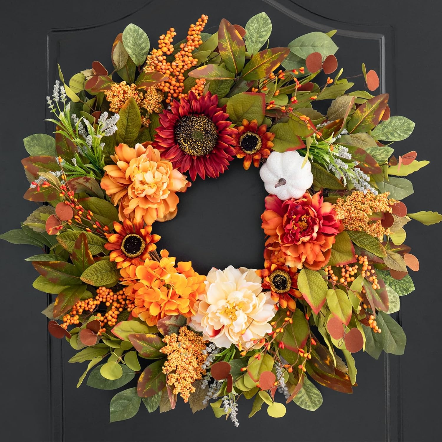 Stunning 24 Inch Fall Wreath for Front Door with Pumpkins