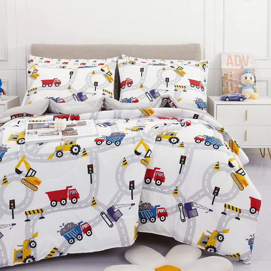 Viviland Full Comforter Set for Boys - Excavator Car Bedding
