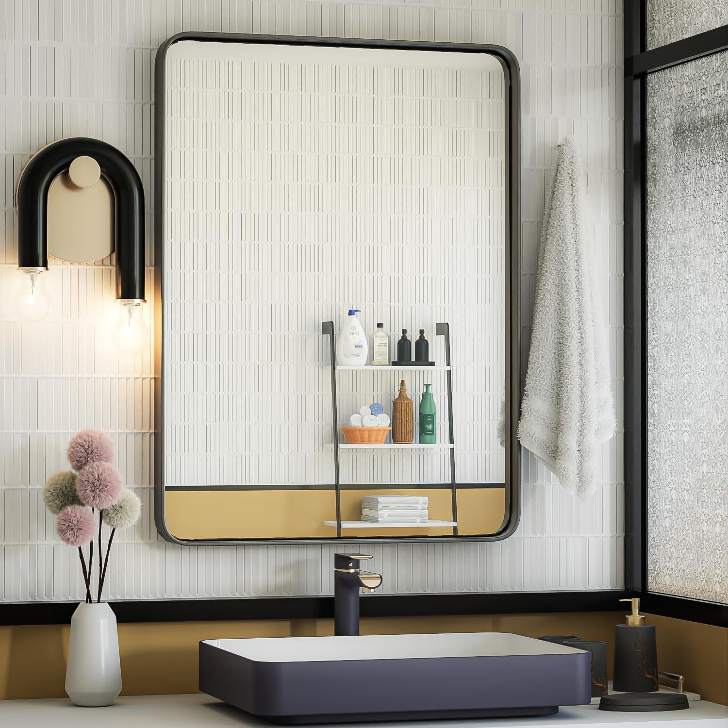 ISKMs Black Metal Frame Wall Mirror for Bathroom and Bedroom