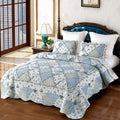 VIVILINEN Blue Floral Patchwork Quilt Set Full Queen Size - Reversible