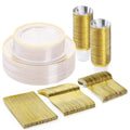 150PCS Plastic Dinnerware Set for 25 Guests - Clear Gold Disposable