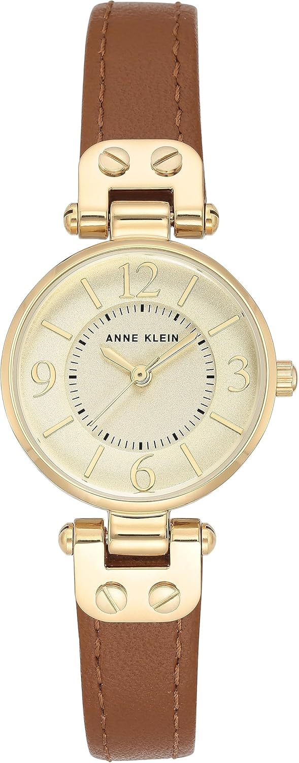 Anne Klein Women's Leather Strap Watch with Gold-Tone Case