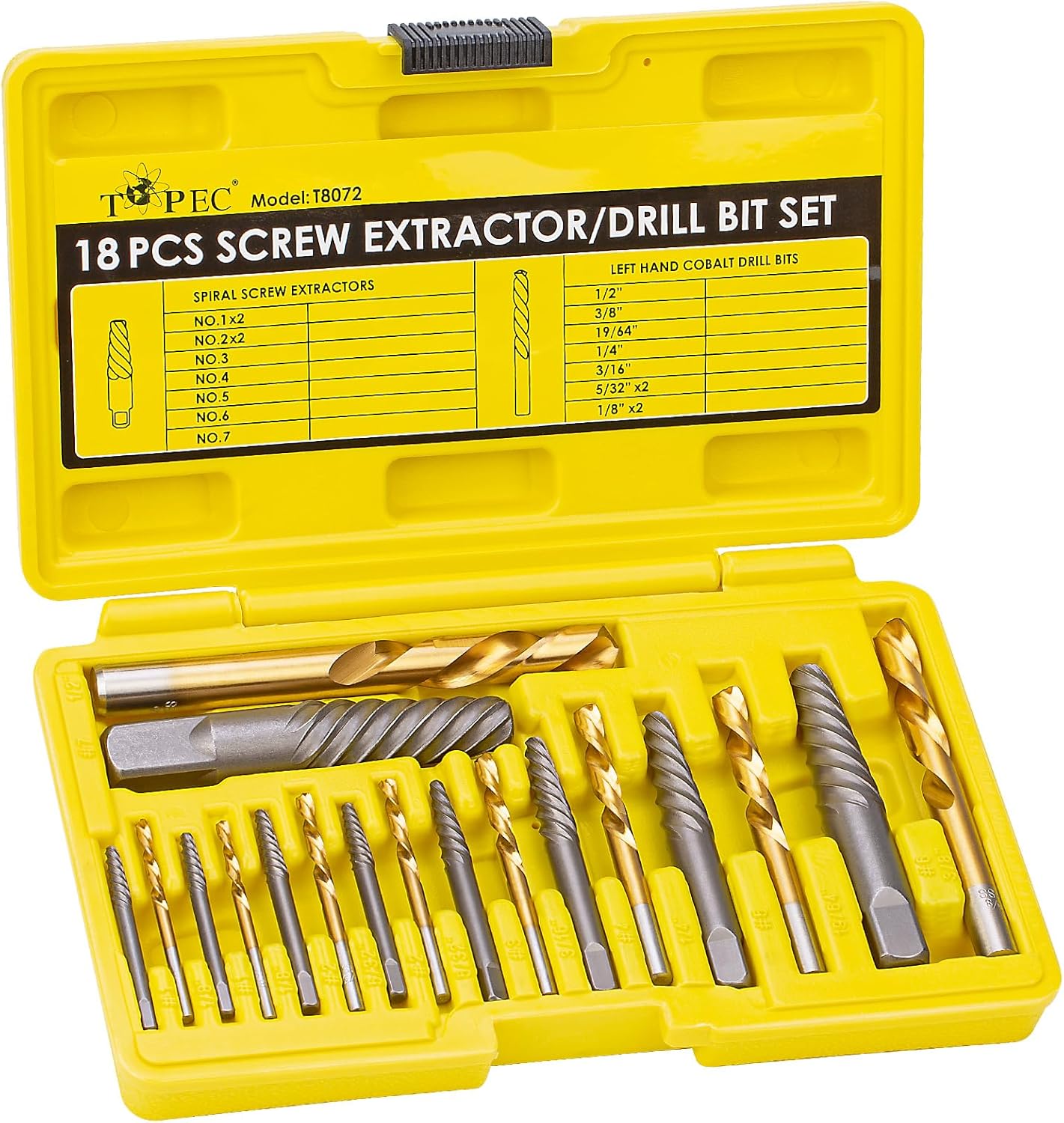 TOPEC Screw Extractor and Left Hand Drill Bit Set for Easy Extraction
