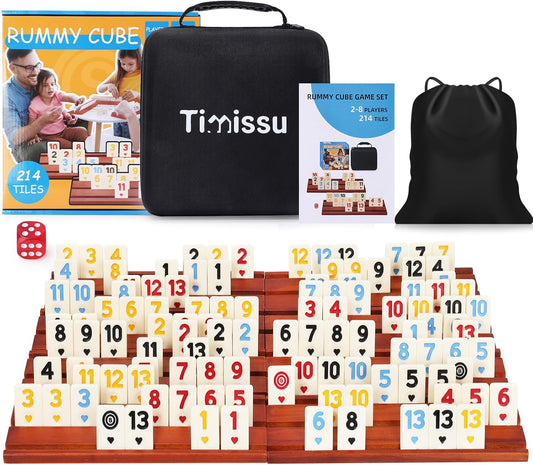 Rummy Cube Game for 6-8 Players with Wooden Racks and Tiles
