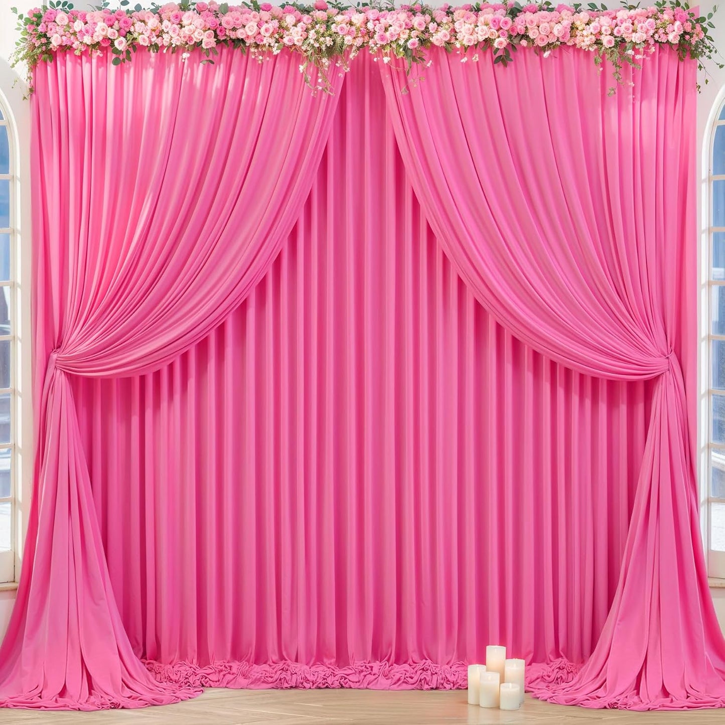 16x10FT Hot Pink Backdrop Curtains for Wedding and Parties
