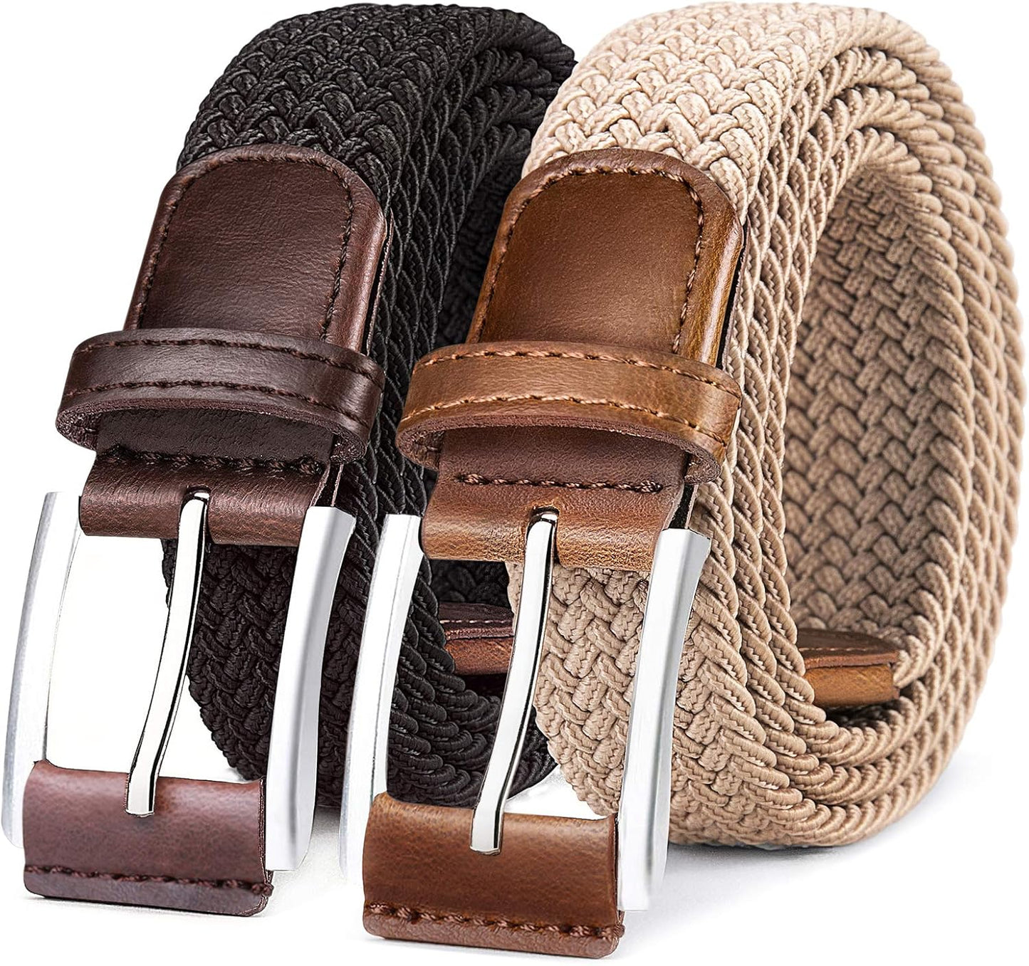 BULLIANT Men's Stretch Braided Web Belt 2Pack for Casual Wear