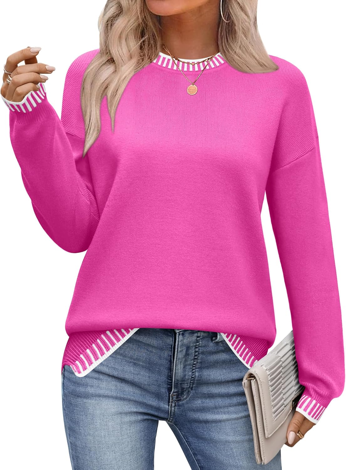 Zeagoo Womens Crewneck Pullover Sweater for Fall and Winter