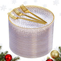 Gold Plastic Dessert Plates and Cake Forks Set - Elegant Disposable