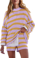 Oversized Lounge Sets 2 Piece Striped Matching Pajama Set - Cozy