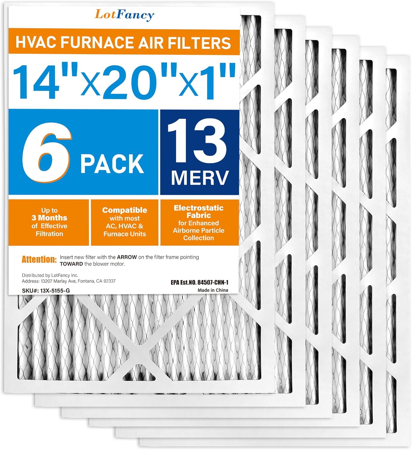 LotFancy 14x20x1 Air Filter MERV 13 for Pet Smoke Allergens