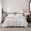 Linen Feel Duvet Cover Queen Size 90in x 90in - Bright White