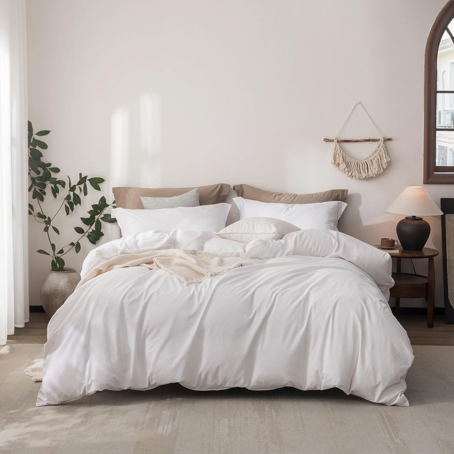 Linen Feel Duvet Cover Queen Size 90in x 90in for Comfort