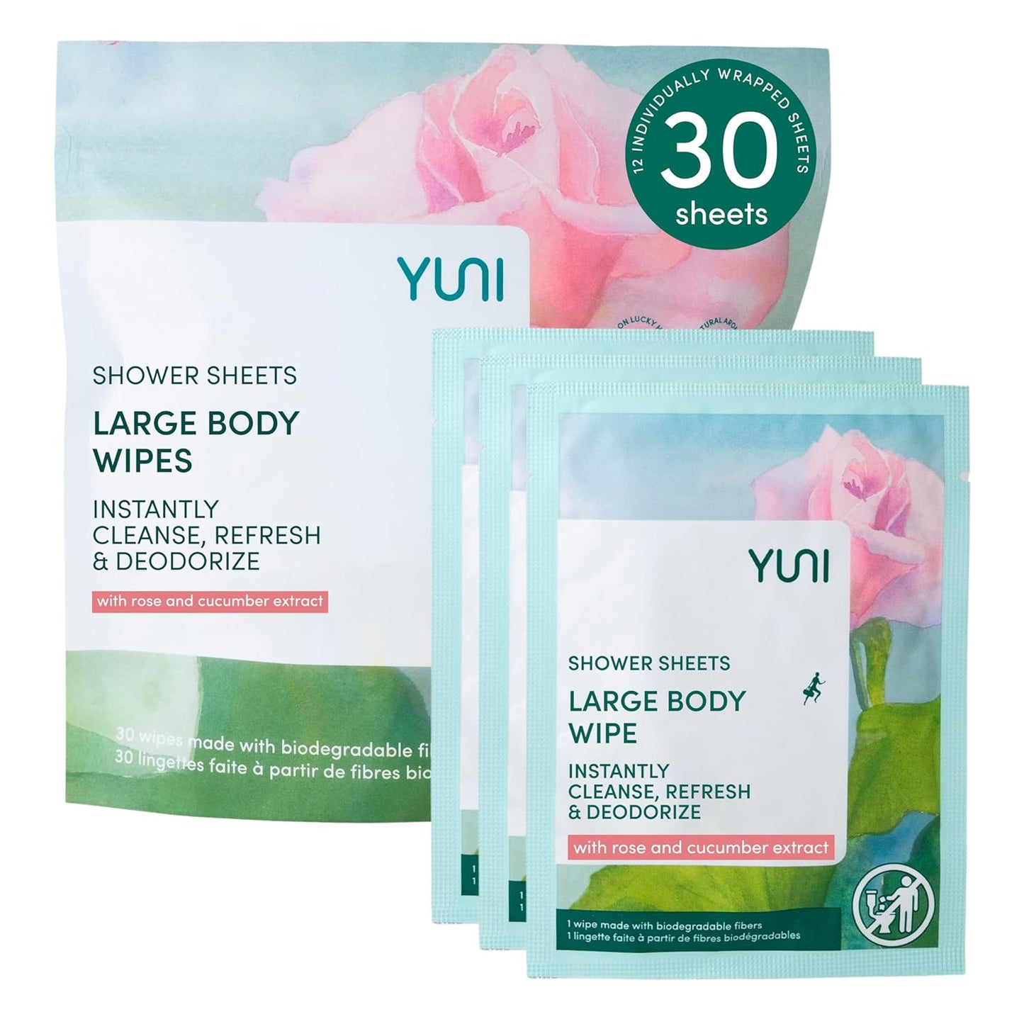 YUNI Beauty Large Body Wipes - Refreshing Rose Cucumber Cleanser