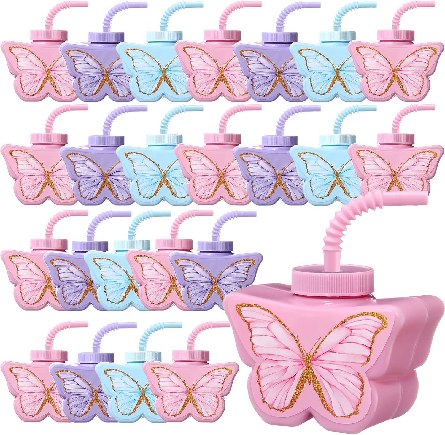 24 Pcs Butterfly Shape Cups for Kids Birthday Party Supplies