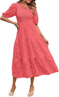 Puff Sleeve Smocked Floral Midi Dress - Flattering Summer Fit