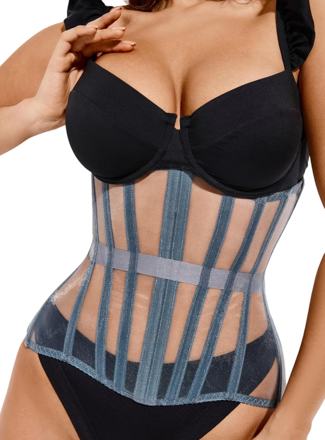 Mesh Corset Waist Trainer for Women - Underbust Lace Up Shapewear