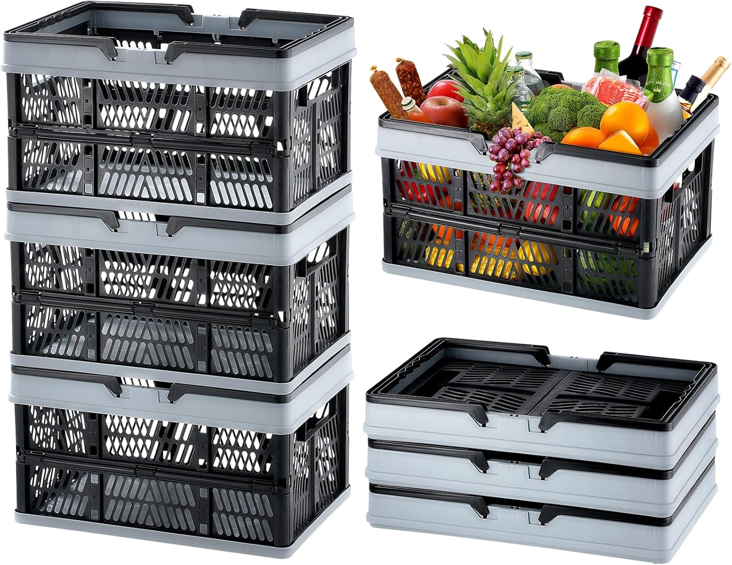 VEVOR Collapsible Shopping Basket Set of 3 for Grocery Needs