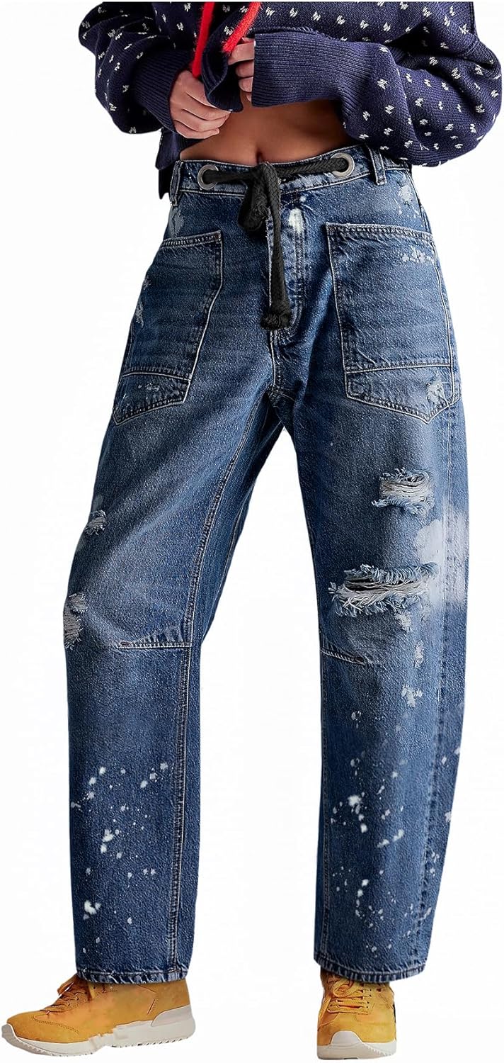 LifeShe Women's Baggy Barrel Jeans for Casual Style and Comfort