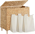Laundry Hamper 3 Sections 47.5 Gal Handwoven Wicker - Tidy Sorting